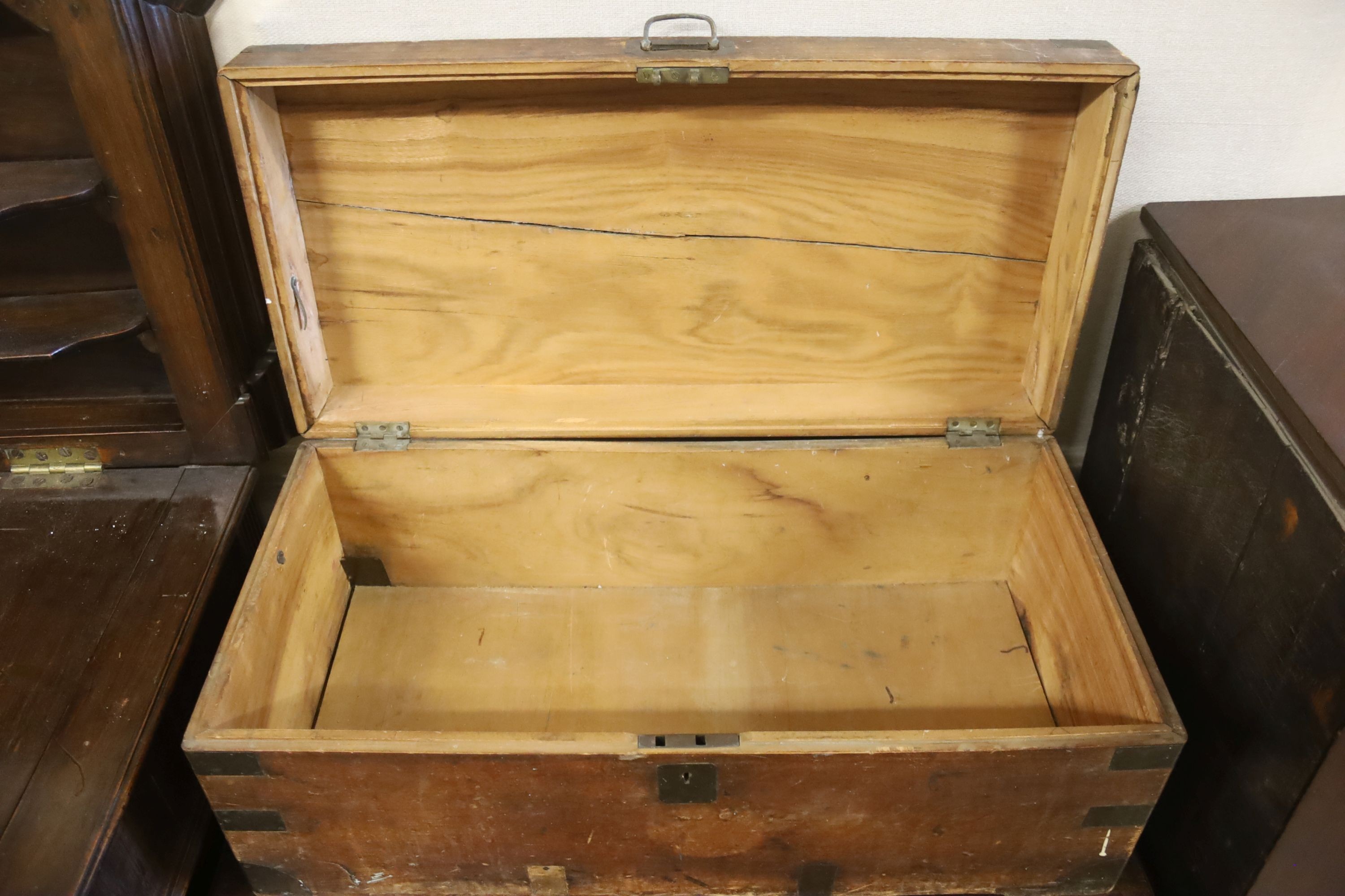 A small 19th century brass mounted camphorwood trunk, length 74cm, depth 36cm, height 29cm